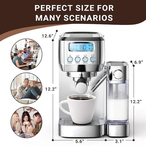 amzchef 14-Cup Espresso Machine, 20-Bar 2-in-1 Grinder and Coffee Maker in Stainless Steel, Upgraded Automatic Milk Frother