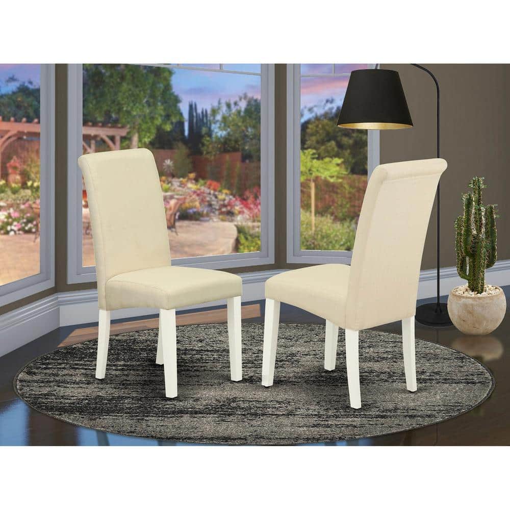 Cream Linen Upholstered Parsons Side Chair with White Wood Legs - Set of 2