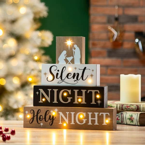 Outlet Glitzhome 12in H LED Lighted Wooden Block Word Sign Table Decor Christmas Gift