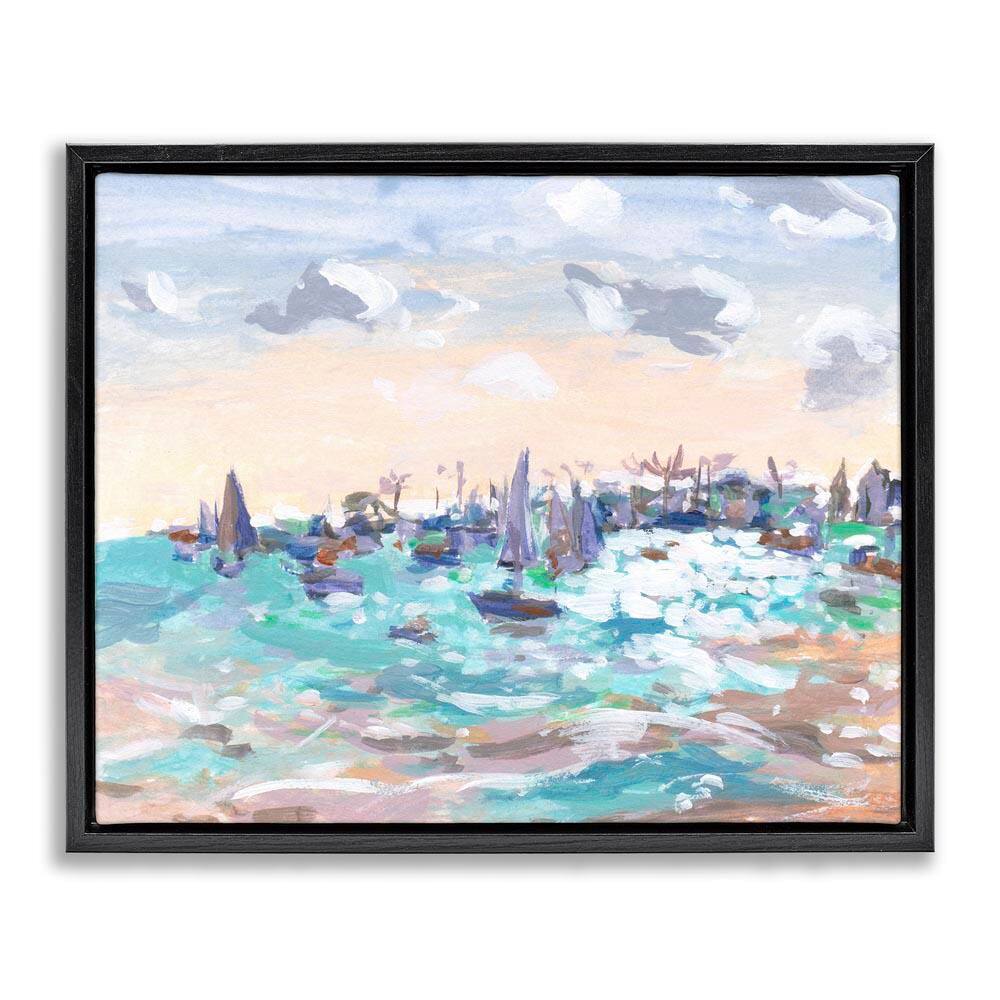 Sailboats in Rushing Waves by Melissa Wang Black Floater Frame Coastal Graphic Art Print 25 in. x 31 in. price history on PriceWatchPro