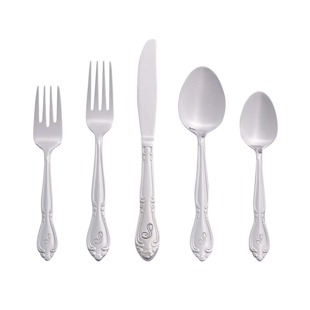 Rose Monogrammed Letter S 46-Piece Silver Stainless Steel Flatware Set (Service for 8) price history on PriceWatchPro