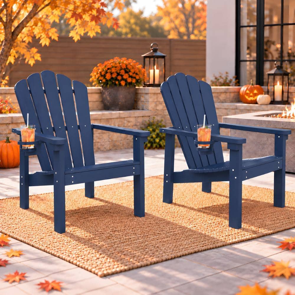 Thoeoe Navy Blue All-Weather HDPE Plastic Stackable Adirondack