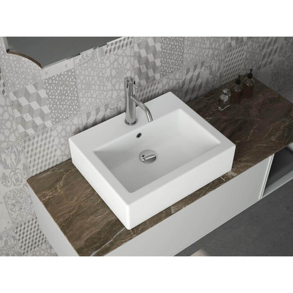 Glacier Bay 19.7 in. Ceramic Rectangular Vessel Bathroom Sink in White LW1056 - The Home Depot