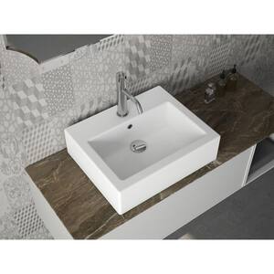 19.7 in. Ceramic Rectangular Vessel Bathroom Sink in White