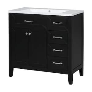 36 in. W x 18.03 in. D x 35.98 in. H Single Sink Bath Vanity in Black with White Ceramic Top