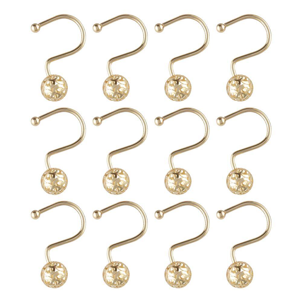 Gold Heavy-Duty Rust-Resistant Metal Shower Curtain Hooks Set of 12