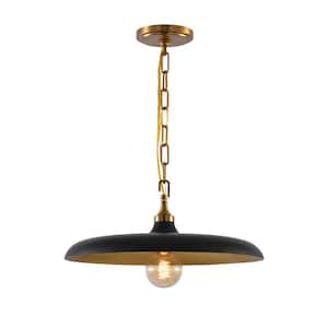 Industrial Modern 1-Light Black and Painted Brass Indoor Adjustable Height Ceiling Mount Light Hanging Pendant Light