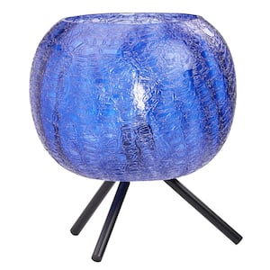 Mila 11.5 in. Black Tripod Table Lamp with Textured Blue Glass Globe Shade