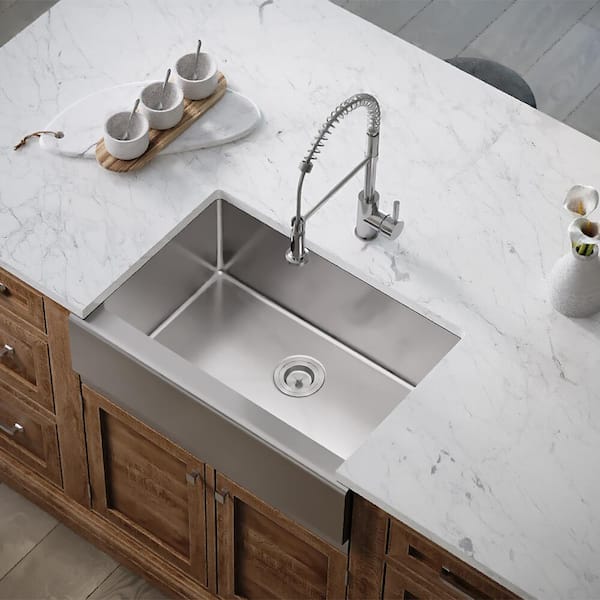Mr Direct Farmhouse Apron Front Stainless Steel 29 7 8 In Single Bowl Kitchen Sink 409 16 The Home Depot