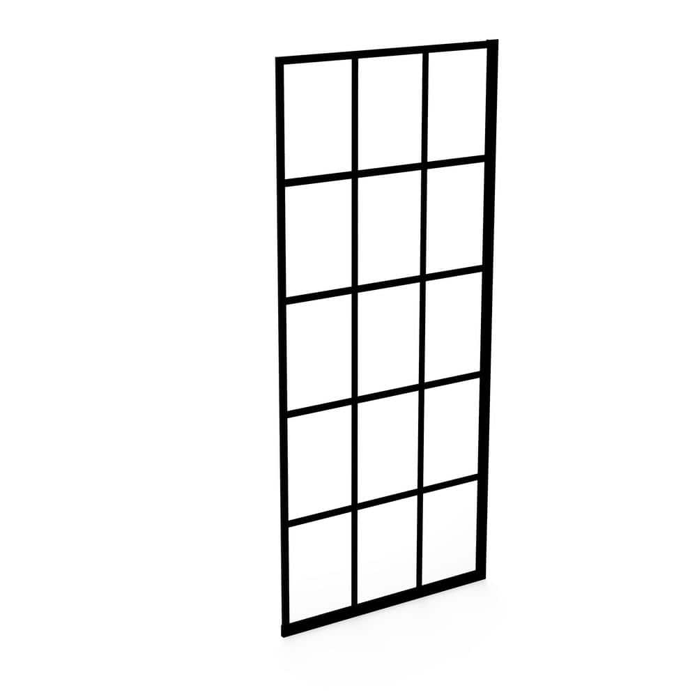 Matte Black Semi-Frameless Grid Patterned Shower Door, 34 x 76 in.