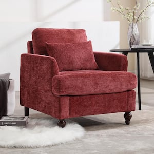 Modern Oversized Wine-Red Chenille Wood Frame Upholstered Accent Armchair