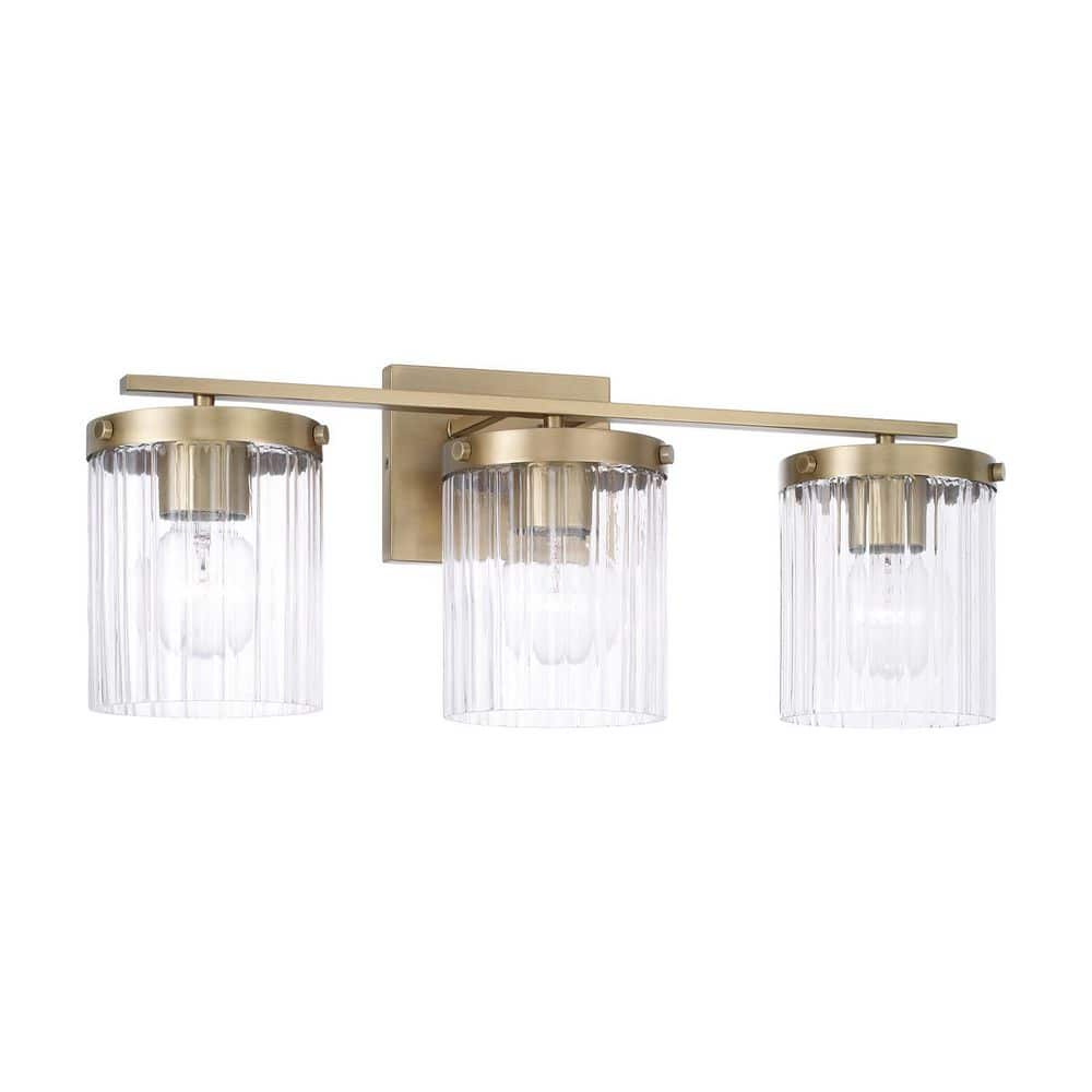 Vaughn 24 in. W x 9 in. H 3-Light Aged Brass Vanity Light with Clear Beveled Fluted Glass price history on PriceWatchPro