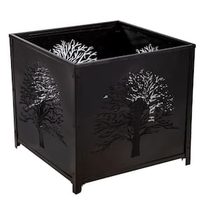 Tree of Life 24 in. x 26 in. Outdoor Black Metal Square Wood-Burning Fire Pit with Mesh Gating