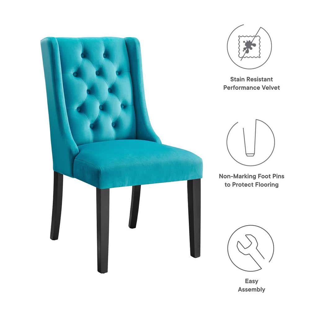 Blue Velvet Upholstered Side Chair with Wood Legs