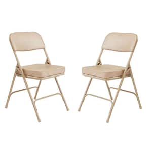 3200 Series Premium 2 in. Vinyl Upholstered Double Hinge Folding Chair, Beige (Pack of 2)