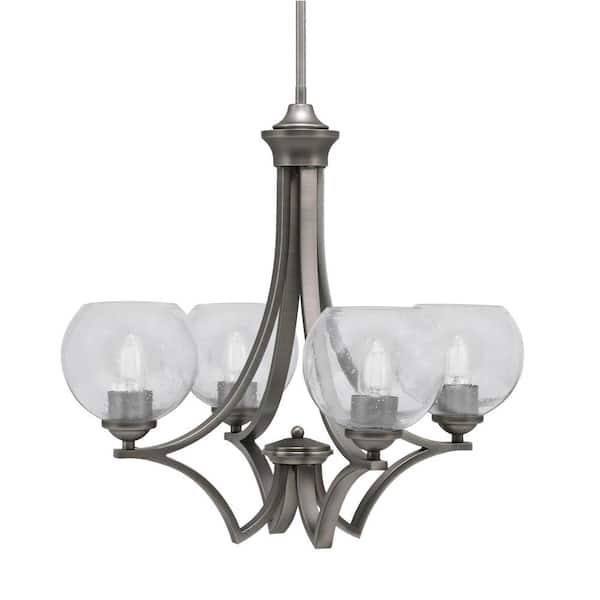 Unbranded Clevelend 4-Light Graphite Round Chandelier with 5.75 in. Clear Bubble Glass Shades, No bulbs included