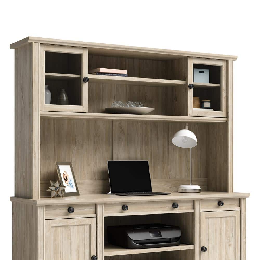 Chalk Oak Office Hutch with Glass Doors and Adjustable Shelves