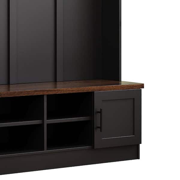Polibi Modern Hall Tree with 6 Hooks, Walnut Storage Bench with