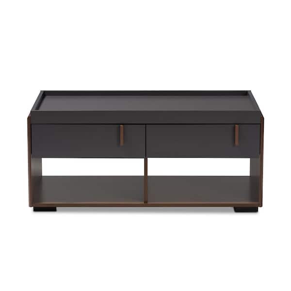 Baxton Studio Rikke 40 in. Gray/Walnut Medium Rectangle Wood Coffee Table with Drawers