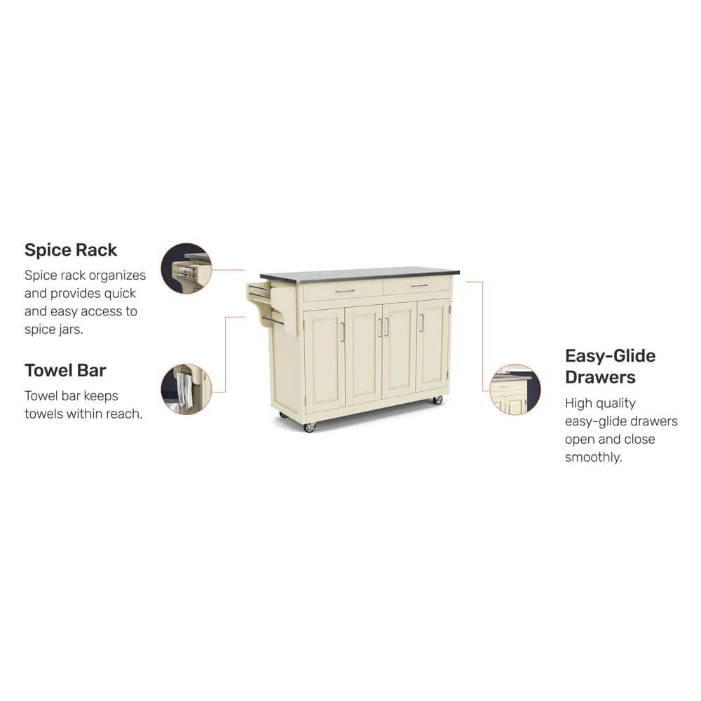 Off-White Stainless Steel Top Kitchen Cart with Storage