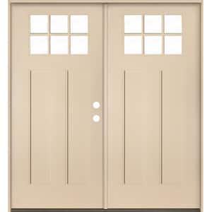 Craftsman 72 in. x 80 in. 6-Lite Left-Active/Inswing Clear Glass Unfinished Double Fiberglass Prehung Front Door