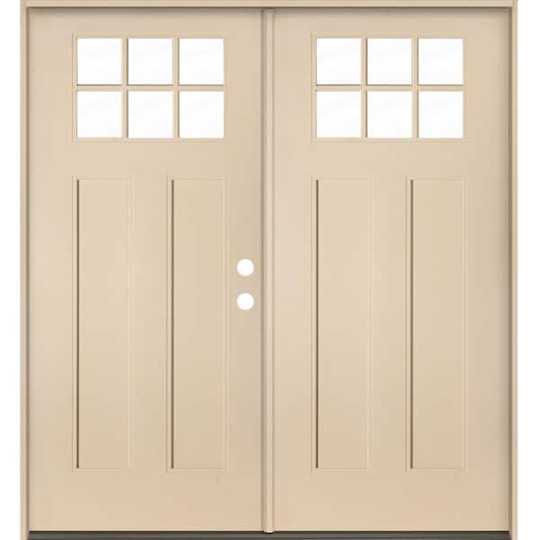 Krosswood Doors Craftsman 72 in. x 80 in. 6-Lite Left-Active/Inswing Clear Glass Unfinished Double Fiberglass Prehung Front Door