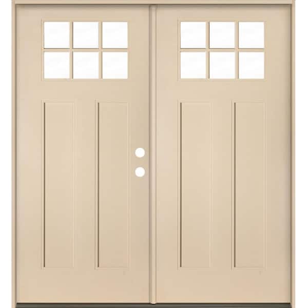 Craftsman 72 in. x 80 in. 6-Lite Left-Active/Inswing Clear Glass Unfinished Double Fiberglass Prehung Front Door