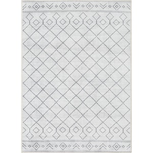 Ivory Grey 7 ft. 7 in. x 9 ft. 10 in. Flat-Weave Apollo Anastasia Moroccan Moroccan Trellis Area Rug
