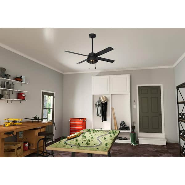 Hunter Spring Mill 52 In Led Indoor Outdoor Matte Black Ceiling Fan With Light Kit 50336 The
