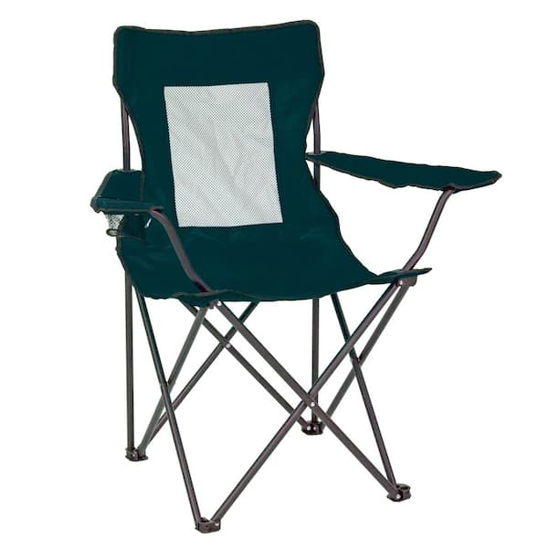 Outdoor Camping Folding Chair Heavy-Duty Metal Frame Collapsible Arm Chair with Cup Holder and Carry Bag, Green
