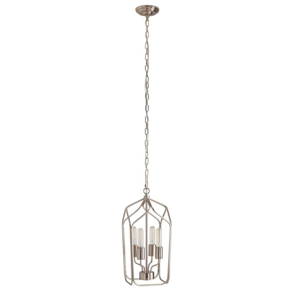 KAISITE 4-Light Brushed Nickel Lantern Pendant Light Farmhouse Square Cage  Hanging Light Fixtures with Adjustable Chain 8069PL-04SN-US - The Home 