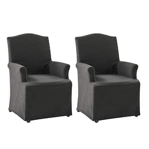 Adelina Charcoal Traditional Roll Arm Dining Chair with Hooded Caster Wheels Set of 2