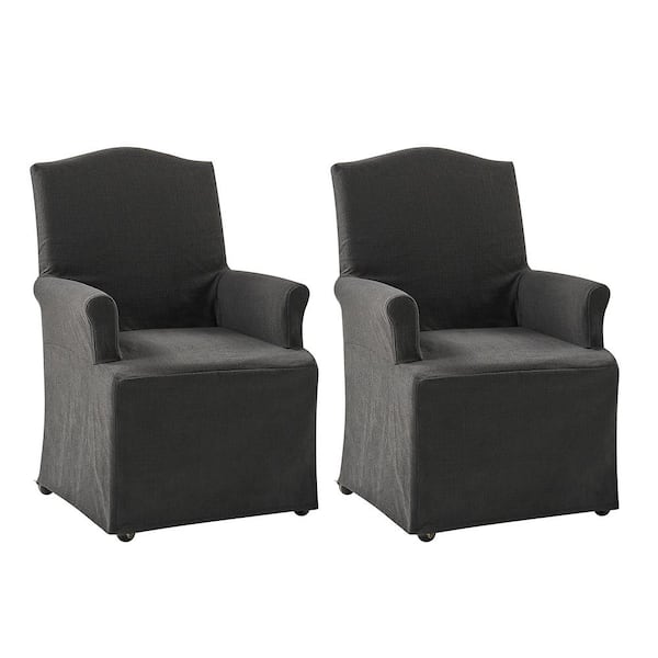 JAYDEN CREATION Adelina Charcoal Traditional Roll Arm Dining Chair with Hooded Caster Wheels Set of 2