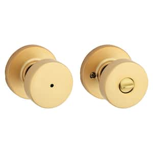 Pismo Satin Brass Round Bed Bath Door Knob with Lock Featuring Microban Antimicrobial Protection