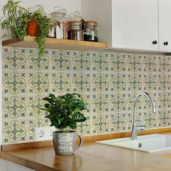 Green R6 4 in. x 4 in. Vinyl Peel and Stick Tile (24 Tiles, 2.67 sq. ft. /Pack)