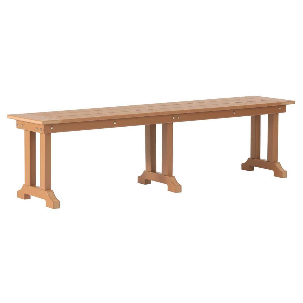 Hayes 65 in. Backless HDPE Plastic Trestle Outdoor Dining 2-Person Patio Garden Bench in Teak price history on PriceWatchPro