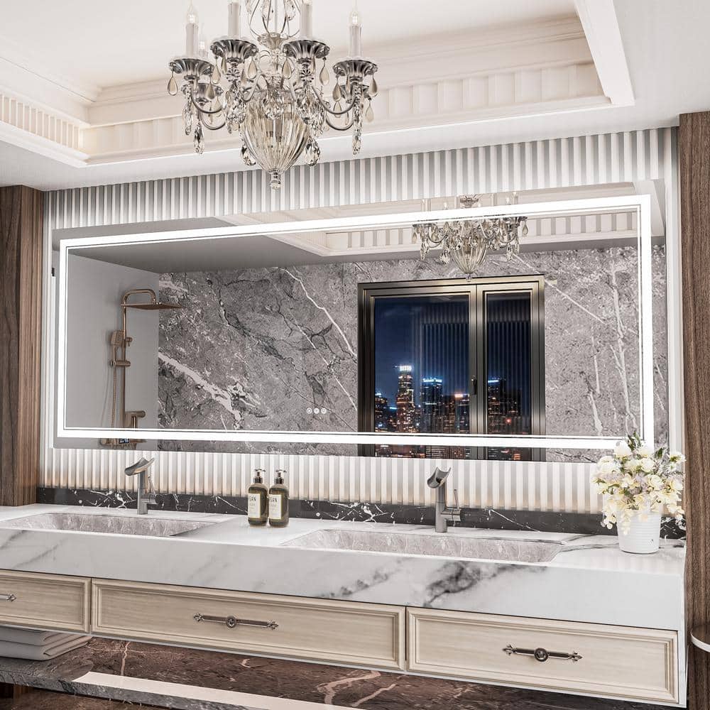 85 in. W x 32 in. H Rectangular Frameless LED Light Anti-Fog Wall Bathroom Vanity Mirror with Frontlit and Backlit price history on PriceWatchPro