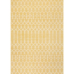 Ourika Moroccan Geometric Textured Weave Yellow/Cream 4 ft. x 6 ft. Indoor/Outdoor Area Rug