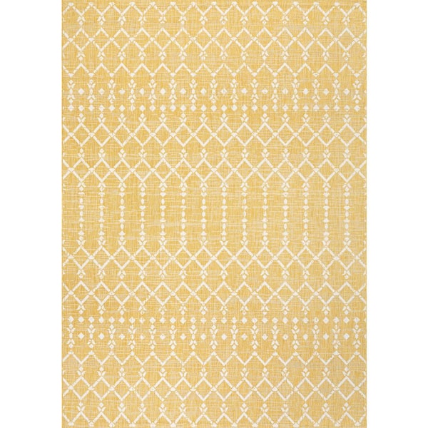 Yellow/Cream 8 ft. x 10 ft. Ourika Moroccan Geometric Textured Weave Indoor/Outdoor Area Rug