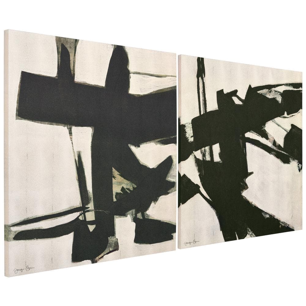 Bold Abstraction Black and White Art on Gold Shagreen Canvas Set