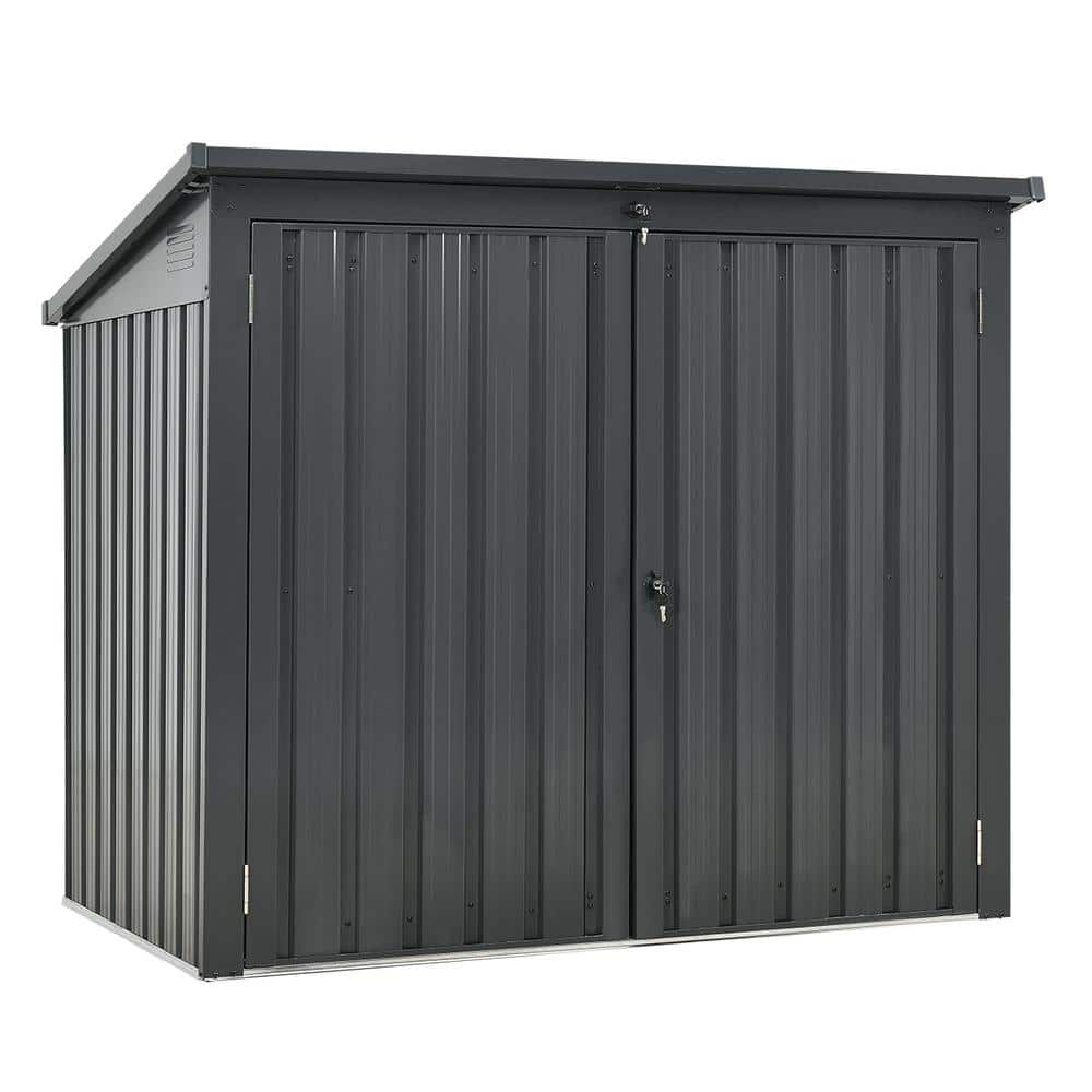 3 ft. x 5 ft. Black Outdoor Galvanized Steel Metal Storage Shed Stores 2-Tr