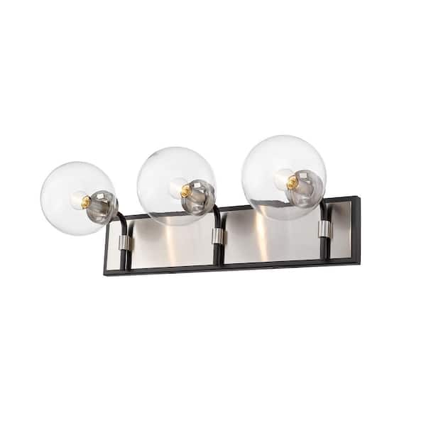 24 in. 3Light Matte Black and Brushed Nickel Vanity Light with Clear Glass 4773VMBBN The