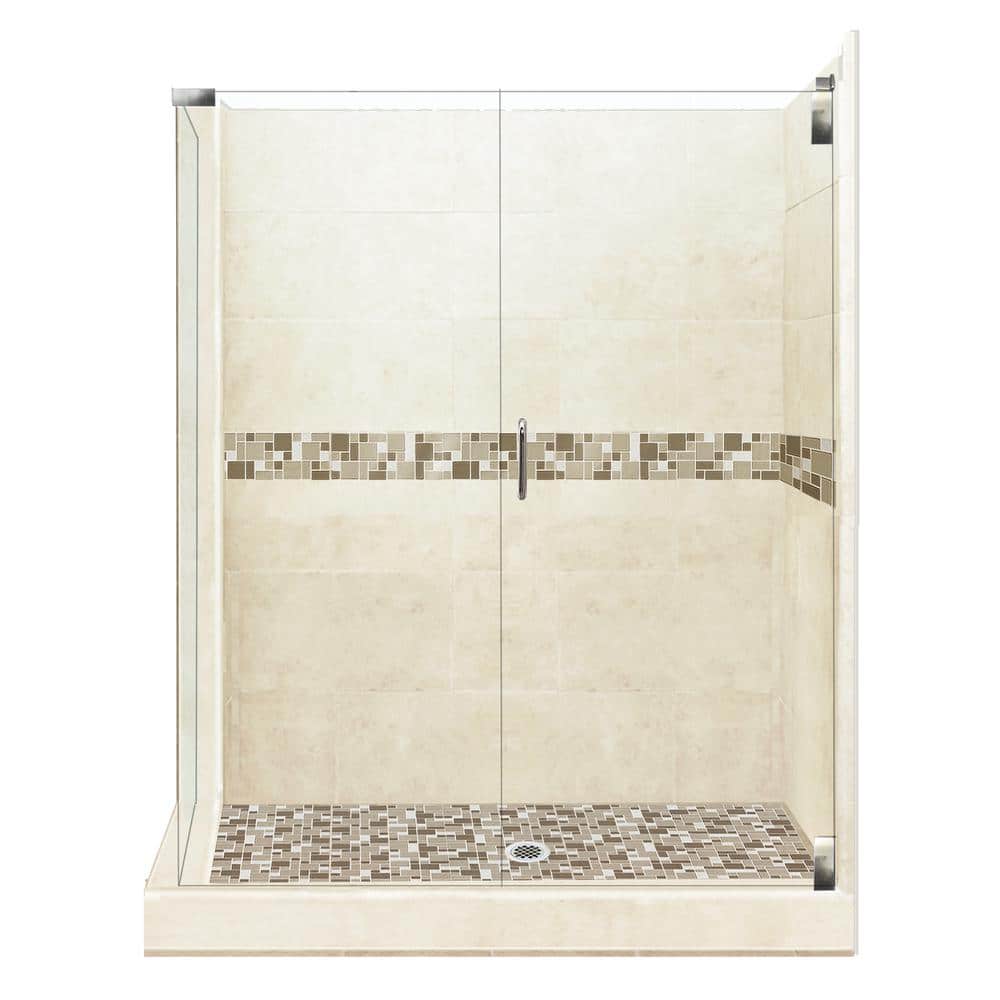 American Bath Factory Tuscany Grand Hinged 36 in. x 42 in. x 80 in. Right-Hand Corner Shower Kit in Desert Sand and Chrome Hardware, Tuscany and Desert Sand/Chrome -  CGH-4236DT-LTCH