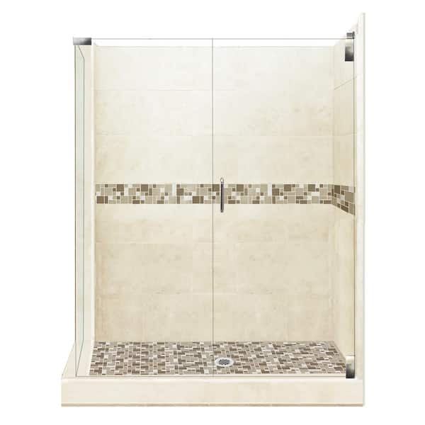 American Bath Factory Tuscany Grand Hinged 42 in. x 48 in. x 80 in. Right-Hand Corner Shower Kit in Desert Sand and Chrome Hardware