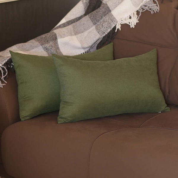 MIKE & Co. NEW YORK Decorative Farmhouse Fern Green 12 in. x 20 in. Lumbar Solid Color Throw Pillow Set of 2