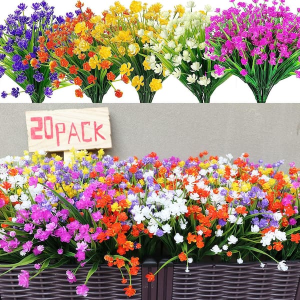 Unbranded 20 Bundles Multi-Colored Artificial Flower Set Realistic Outdoor Indoor Decor UV-Resistant 13.8 in. Tall