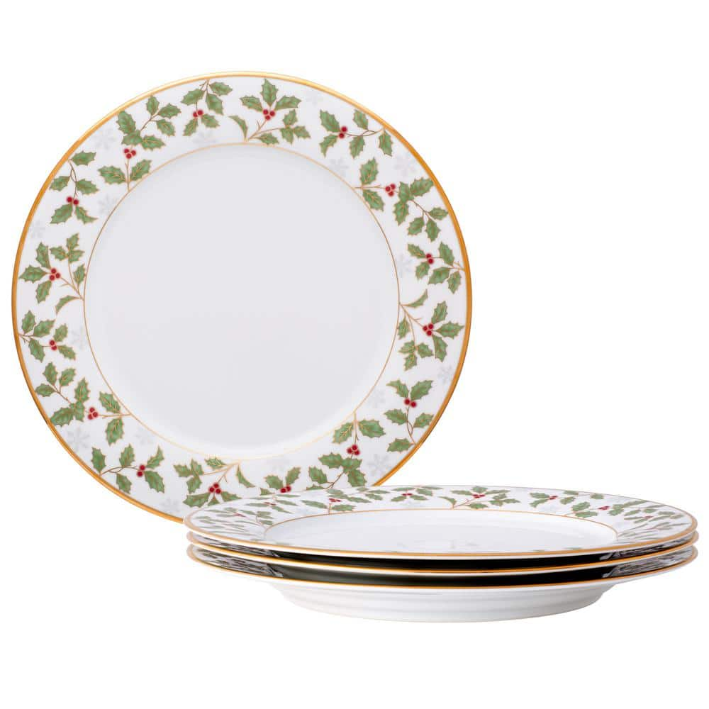 Noritake Holly and Berry Gold 10.5 in. (White) Porcelain Dinner Plates ...