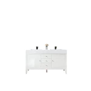 Linear 59 in. W x 19.5 in.D x 34.3 in.H Double Bath Vanity in Glossy White with Top in Glossy White