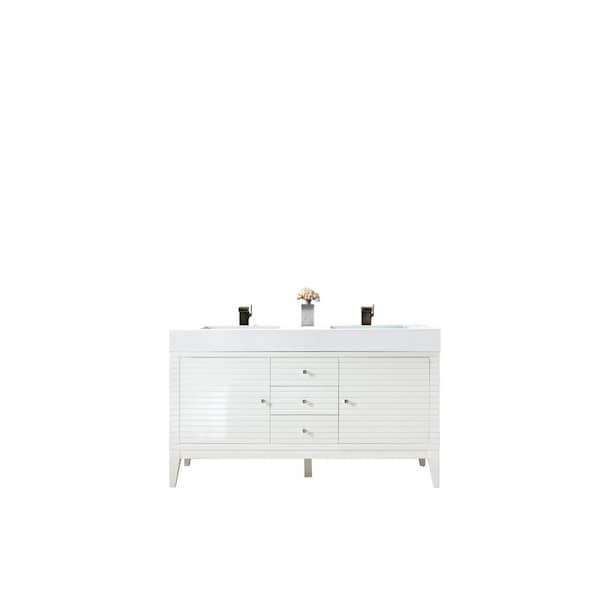 James Martin Vanities Linear 59 in. W x 19.5 in.D x 34.3 in.H Double Bath Vanity in Glossy White with Top in Glossy White