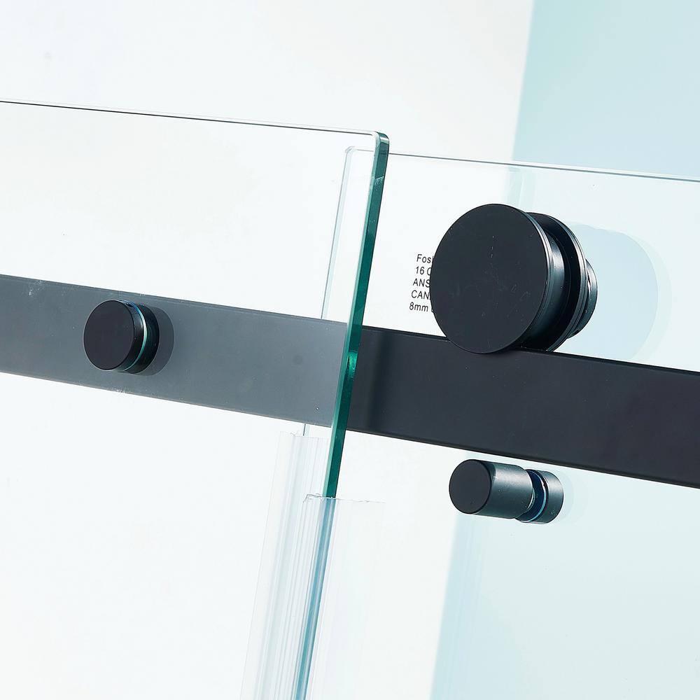 Matte Black Semi-Frameless Sliding Shower Door with Tempered Glass